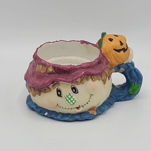 Vintage Brinn's Porcelain Fall Scarecrow Tealight Candle Holder Fall Halloween